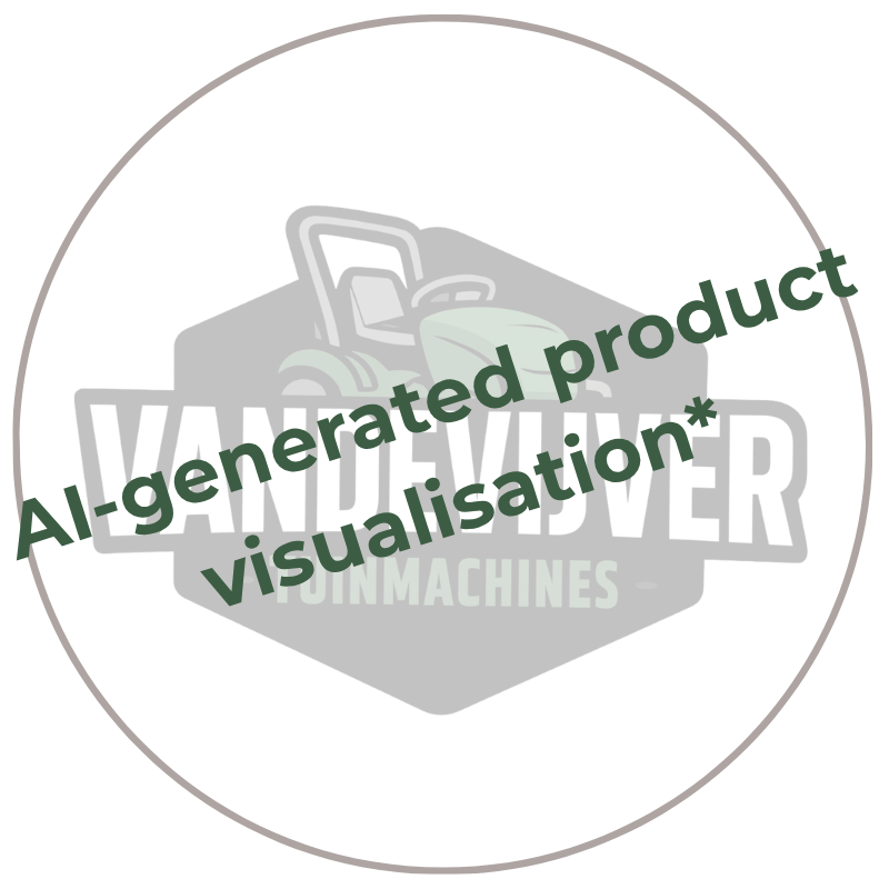 A circular logo-style graphic with a tractor illustration above the text 'VANDEVIJVER TUINMACHINES' and 'AI-generated product visualisation' on a white background.