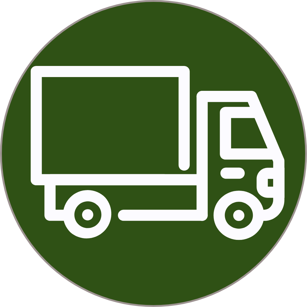 White truck icon on a green circle