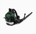 Green backpack leaf blower with hose and nozzle on a white background