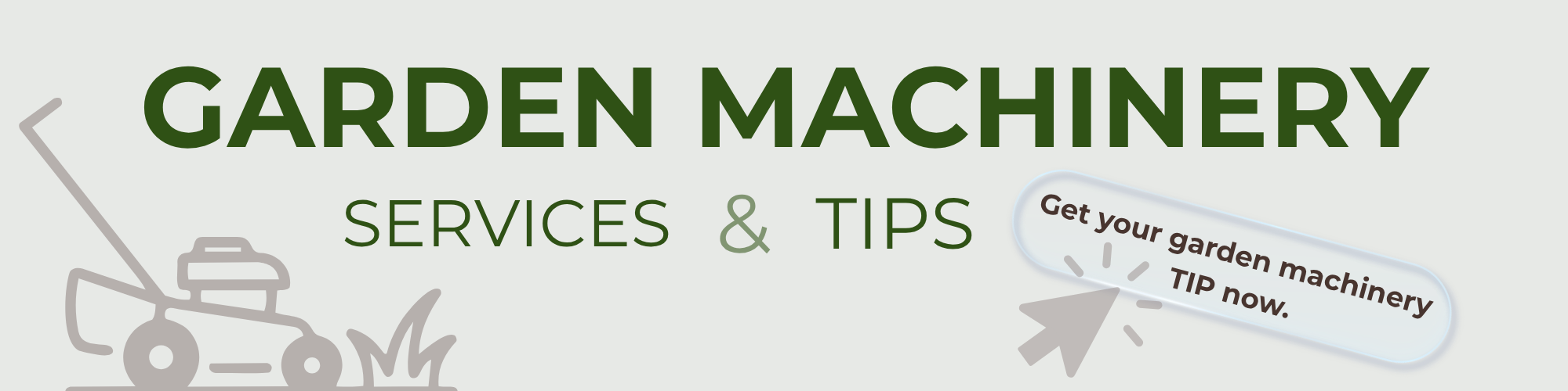 The text 'TUINMACHINES SERVICE & TIPS' is displayed in dark green lettering on a light gray background.